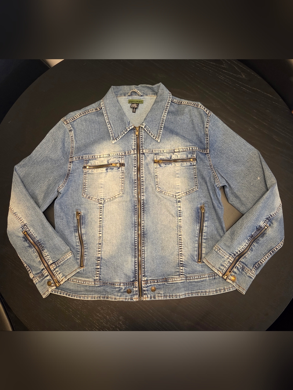 Y2K Denim Jacket | Zip Front | Moto Style | Light Wash | 1XL